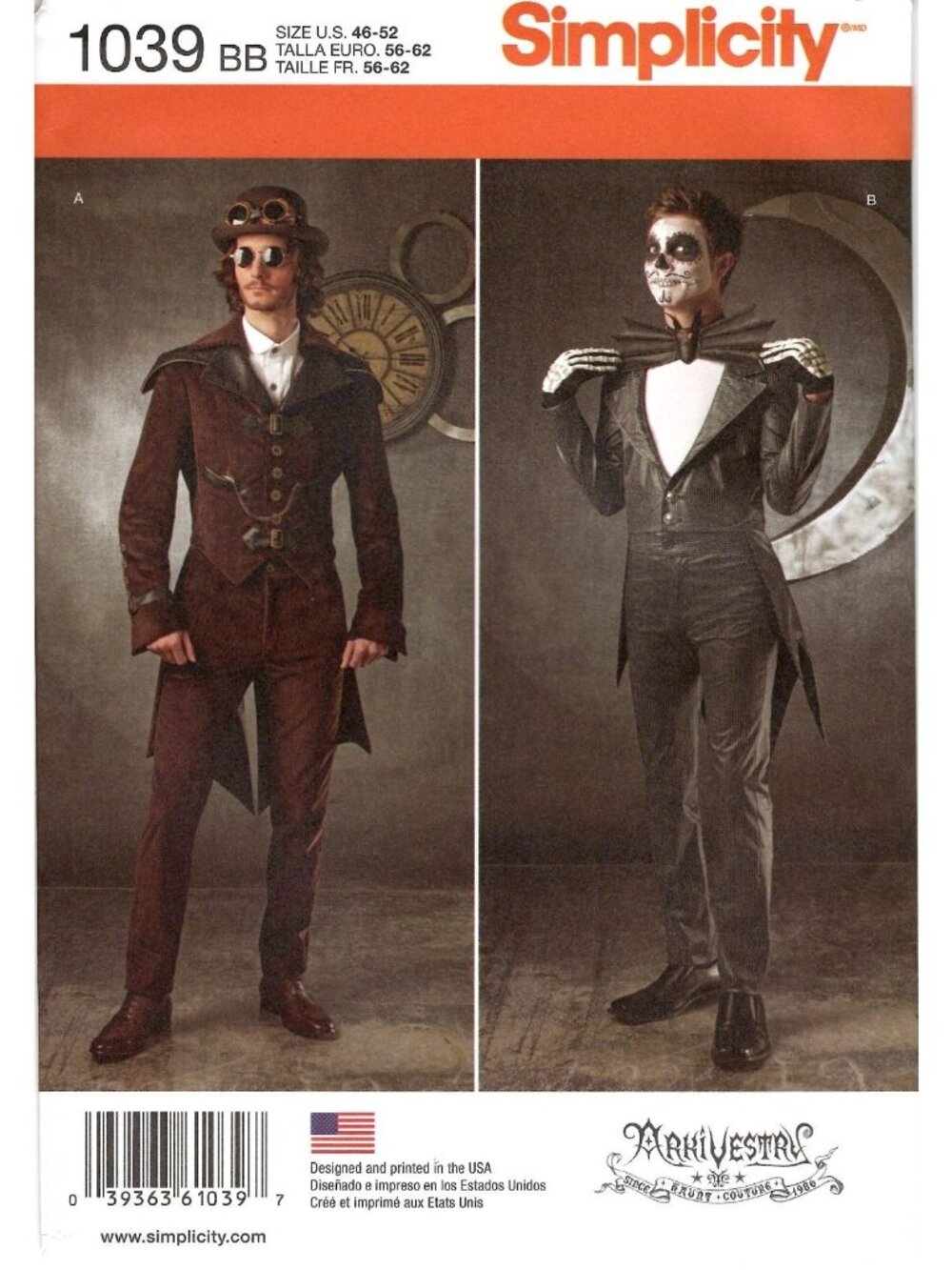 Simplicity 1039 Mens Chest 46 to 52 Steampunk Skeleton Costume Sewing Pattern